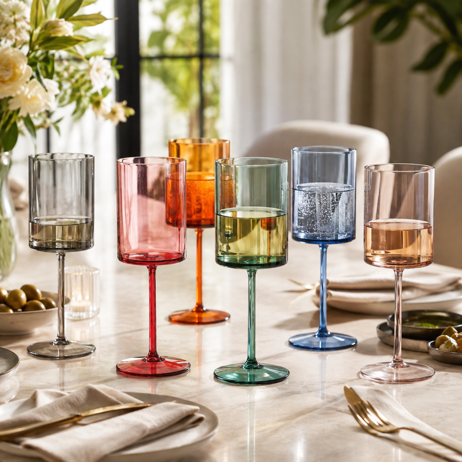 Tonal Acrylic Stemmed Square Wine Glassware, Set of 6