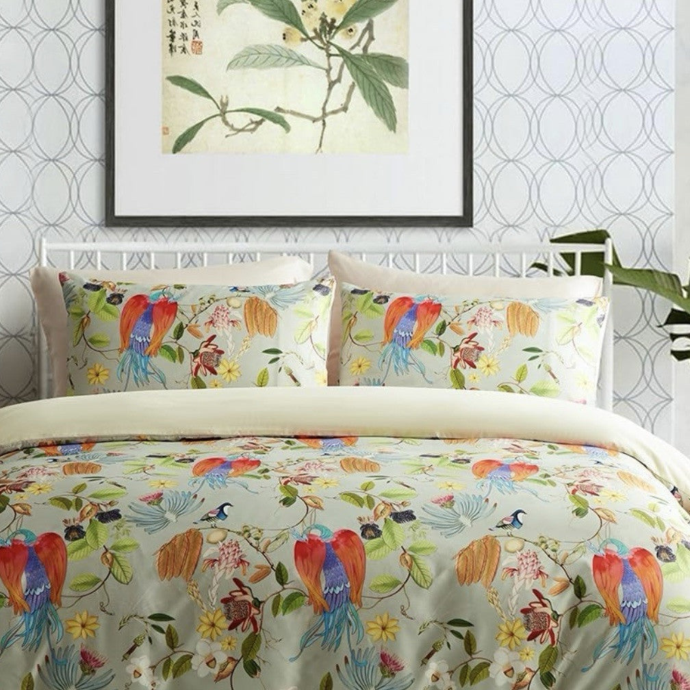 NEW Anthropologie Boho King Floral Bird Print Bedding Duvet Floral Sham Case Set