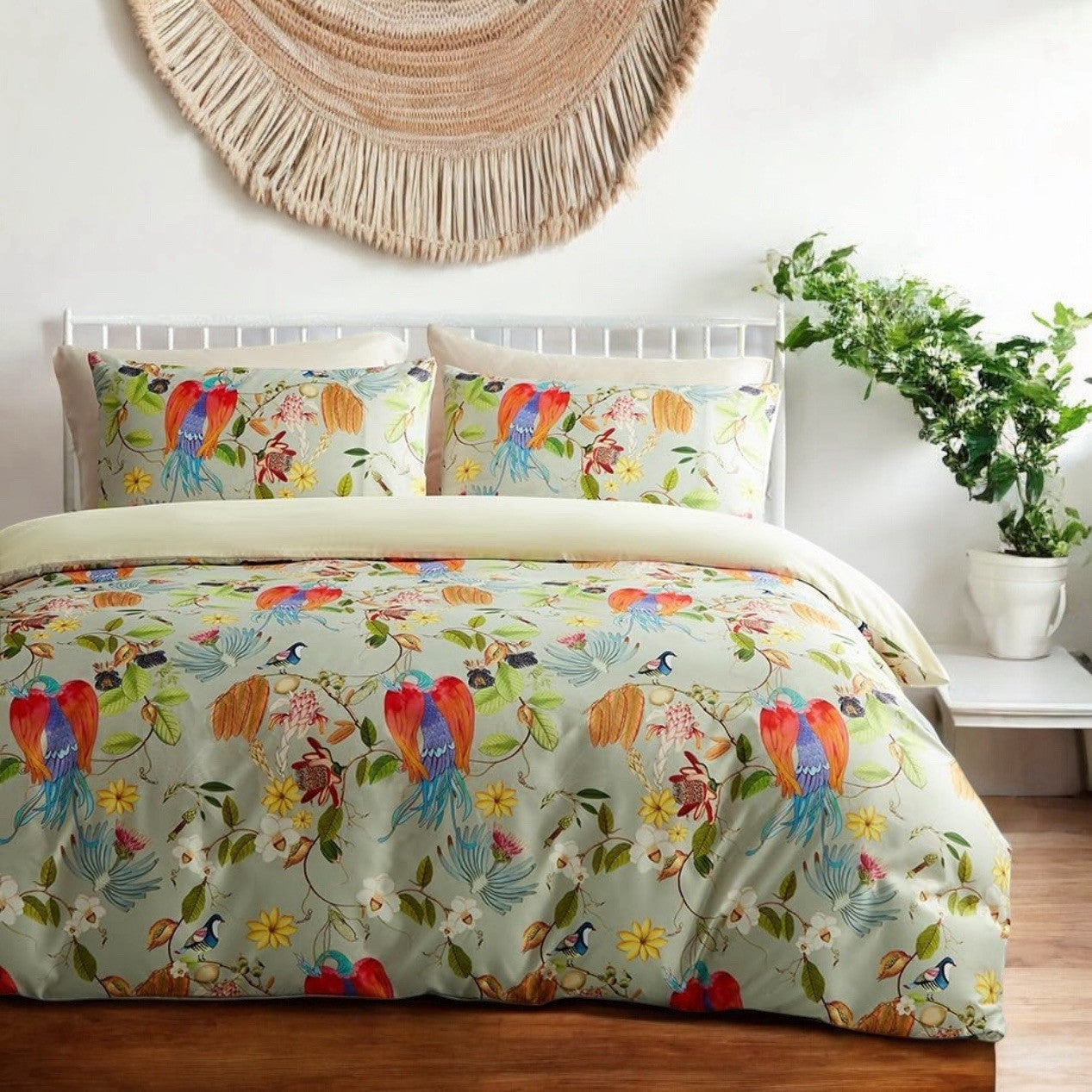 NEW Anthropologie Boho King Floral Bird Print Bedding Duvet Floral Sham Case Set