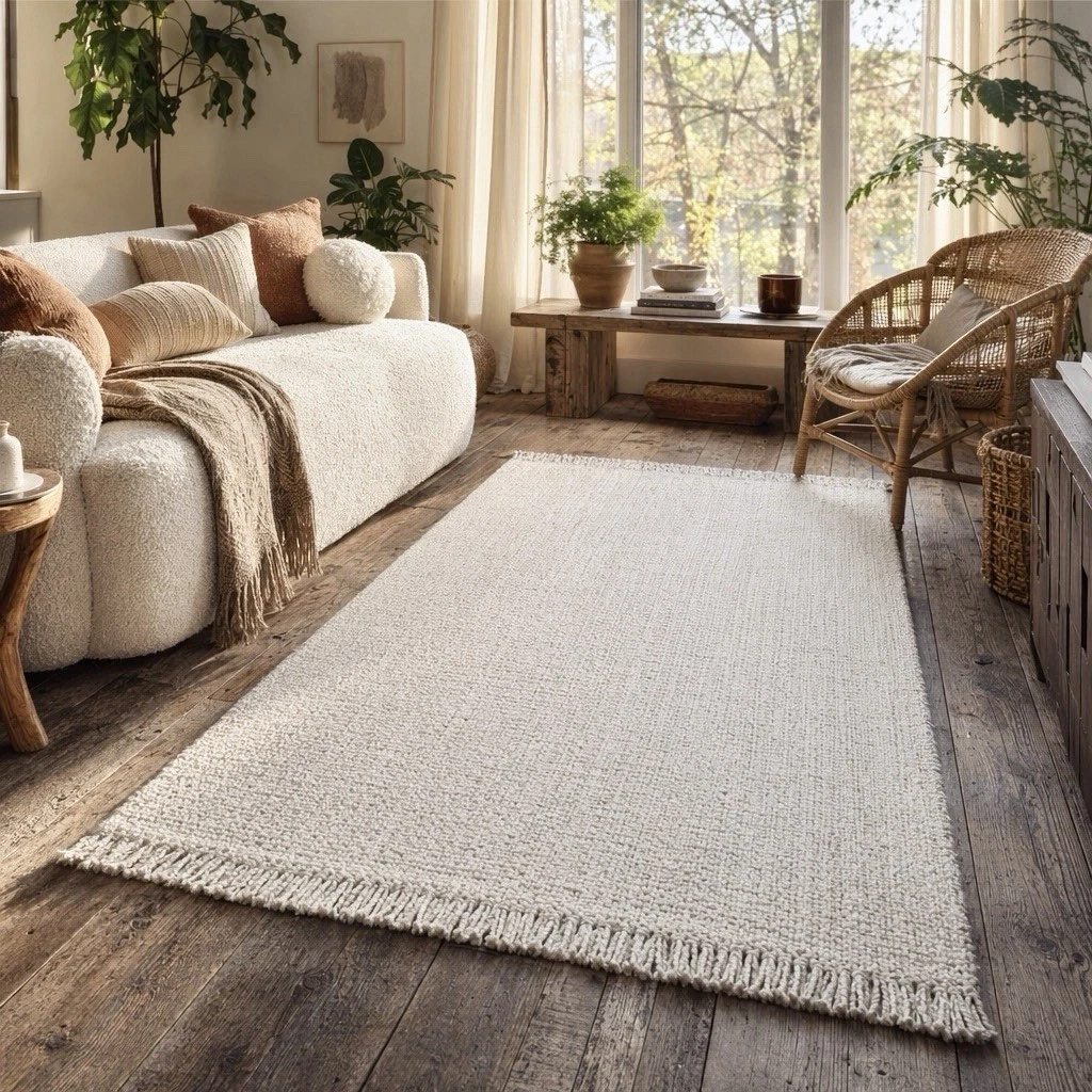NEW West Elm White Beige Boho Jute Chunky Woven Moroccan Area Rug Carpet 5' x 8'