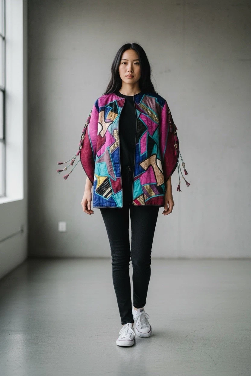 Vintage La Coleccion Judith Roberts Art Kimono Jacket Sweater Coat - Size Small