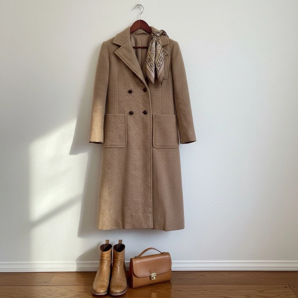Oscar De La Renta Women's Tweed Tan Trench Coat Jacket | Size Large / 12