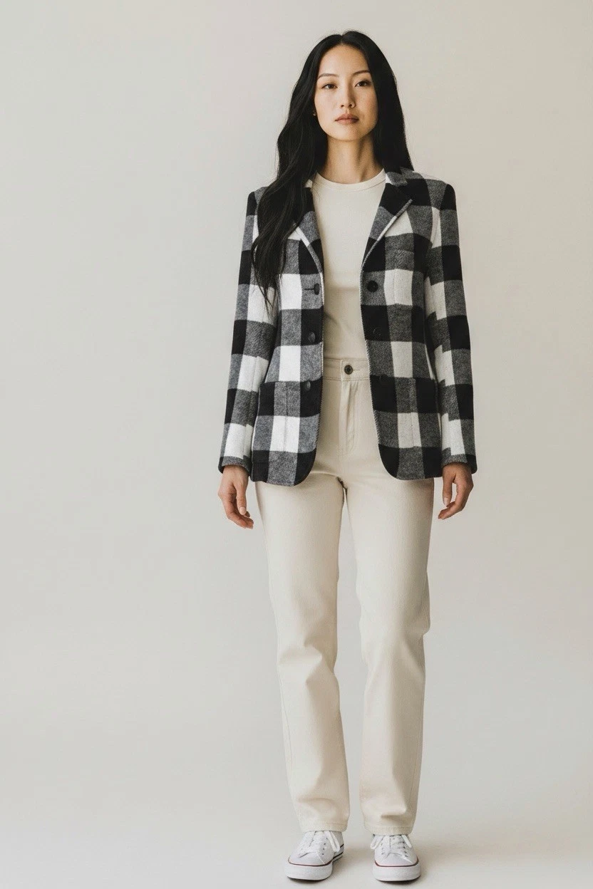 Fifteen Twenty Designer Womens Buffalo Plaid Blazer Suit Jacket Coat - Medium