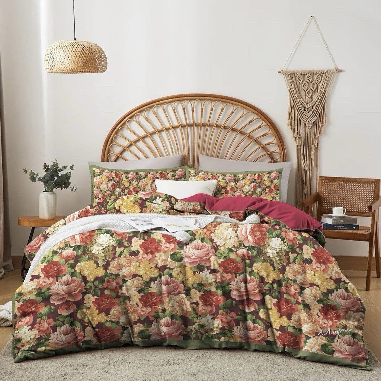 NEW Anthropologie Floral Colorful 100% Cotton Boho King Bedding Duvet Sham Set