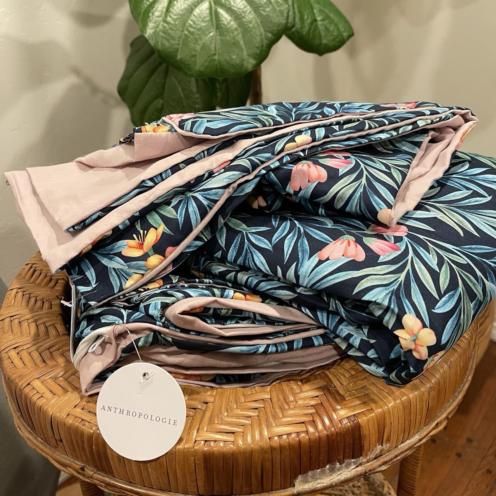 NEW Anthropologie Blue Paisley Boho Queen Bedding Duvet Floral Sham Case Set