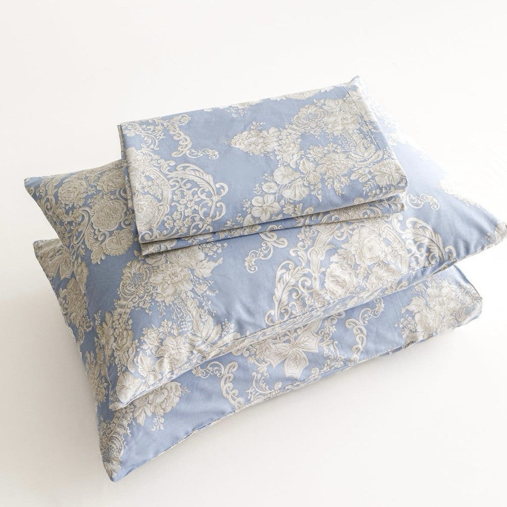 NEW Anthropologie Blue Damask Lux 100% Cotton Boho Queen Bedding Duvet Sham Set