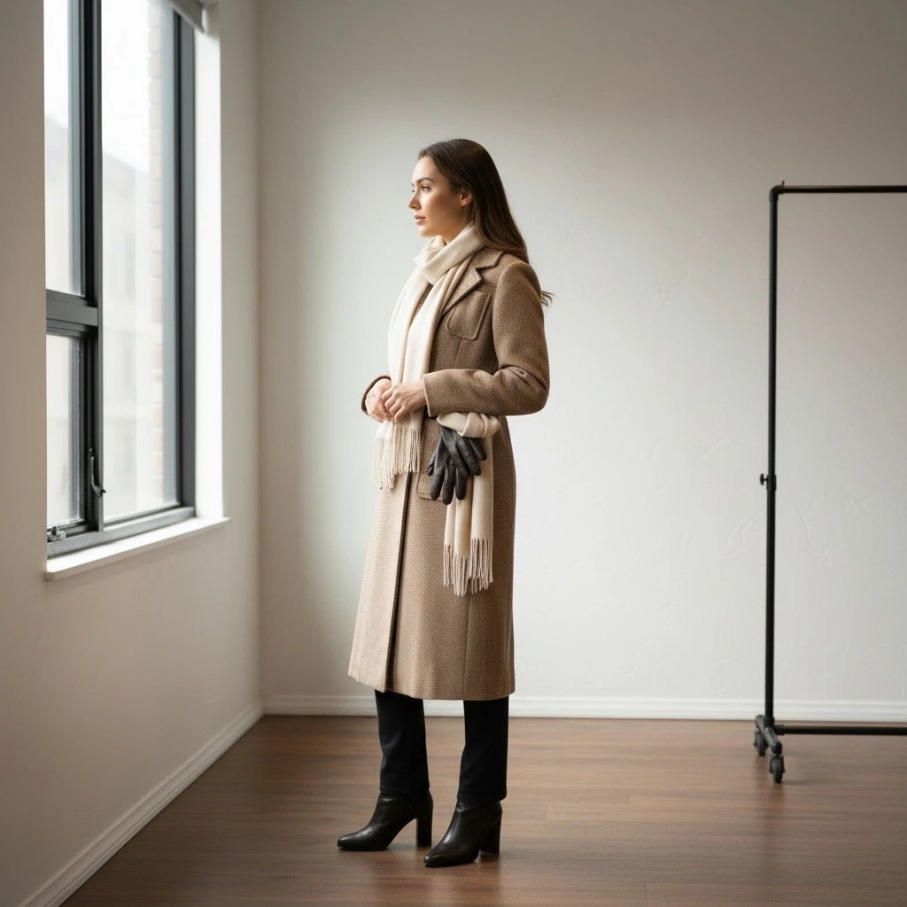 Oscar De La Renta Women's Tweed Tan Trench Coat Jacket | Size Large / 12