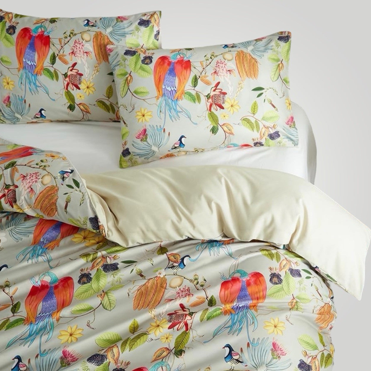 NEW Anthropologie Boho Queen Floral Bird Print Bedding Comforter Floral Sham Set