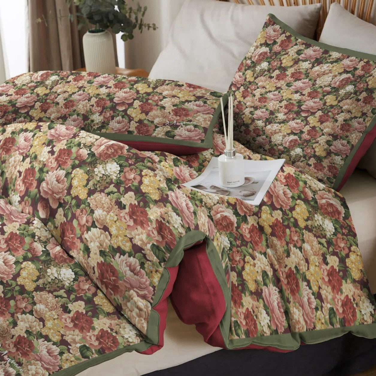 NEW Anthropologie Floral Colorful 100% Cotton Boho King Bedding Duvet Sham Set