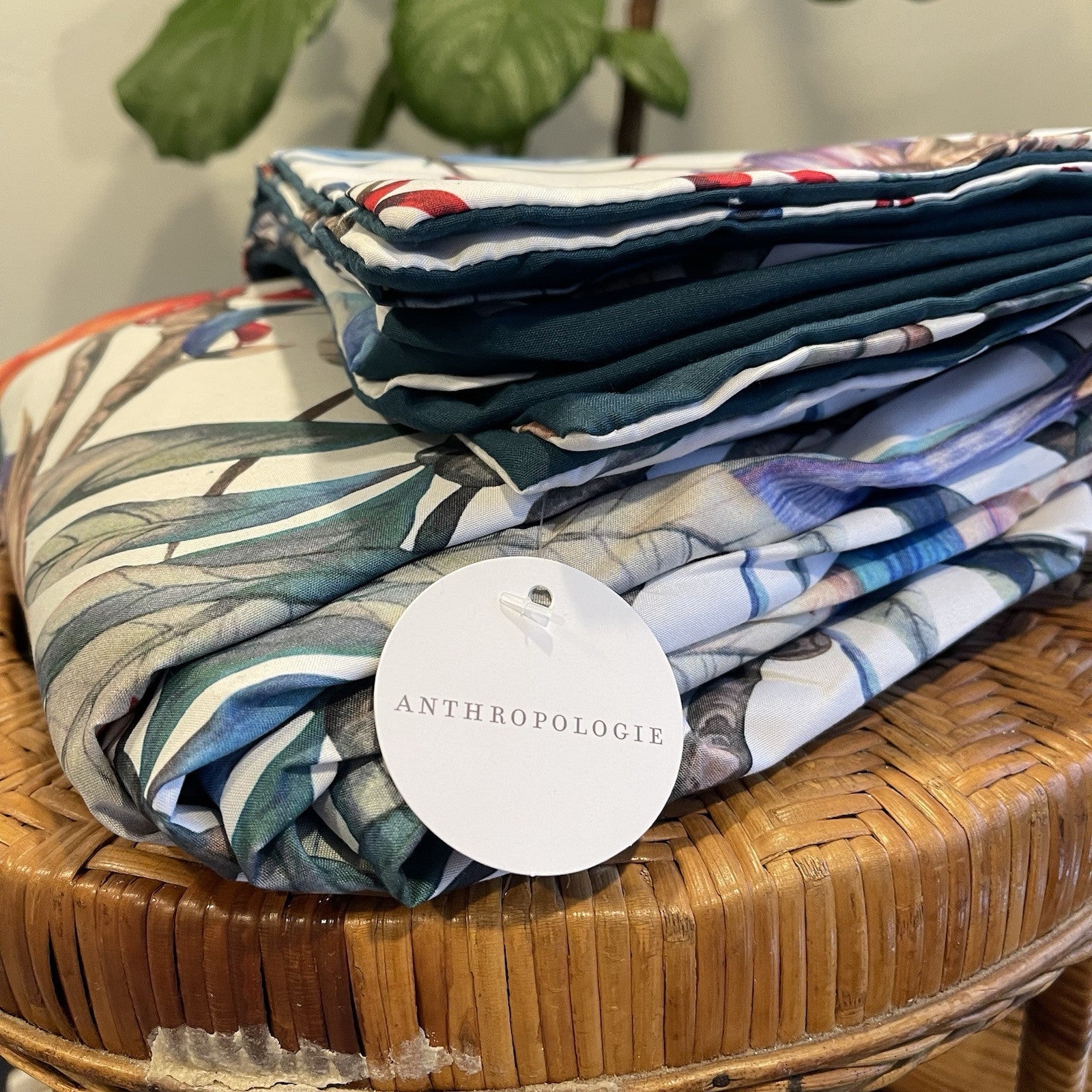 NEW Anthropologie Multicolor Botanical Boho Queen Bedding Duvet Sham Case Set