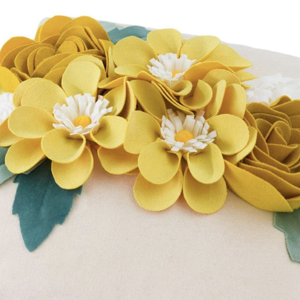 NEW Anthropologie Boho 3D Floral Yellow Felt Throw Pillow Cover Case Sham 18x18