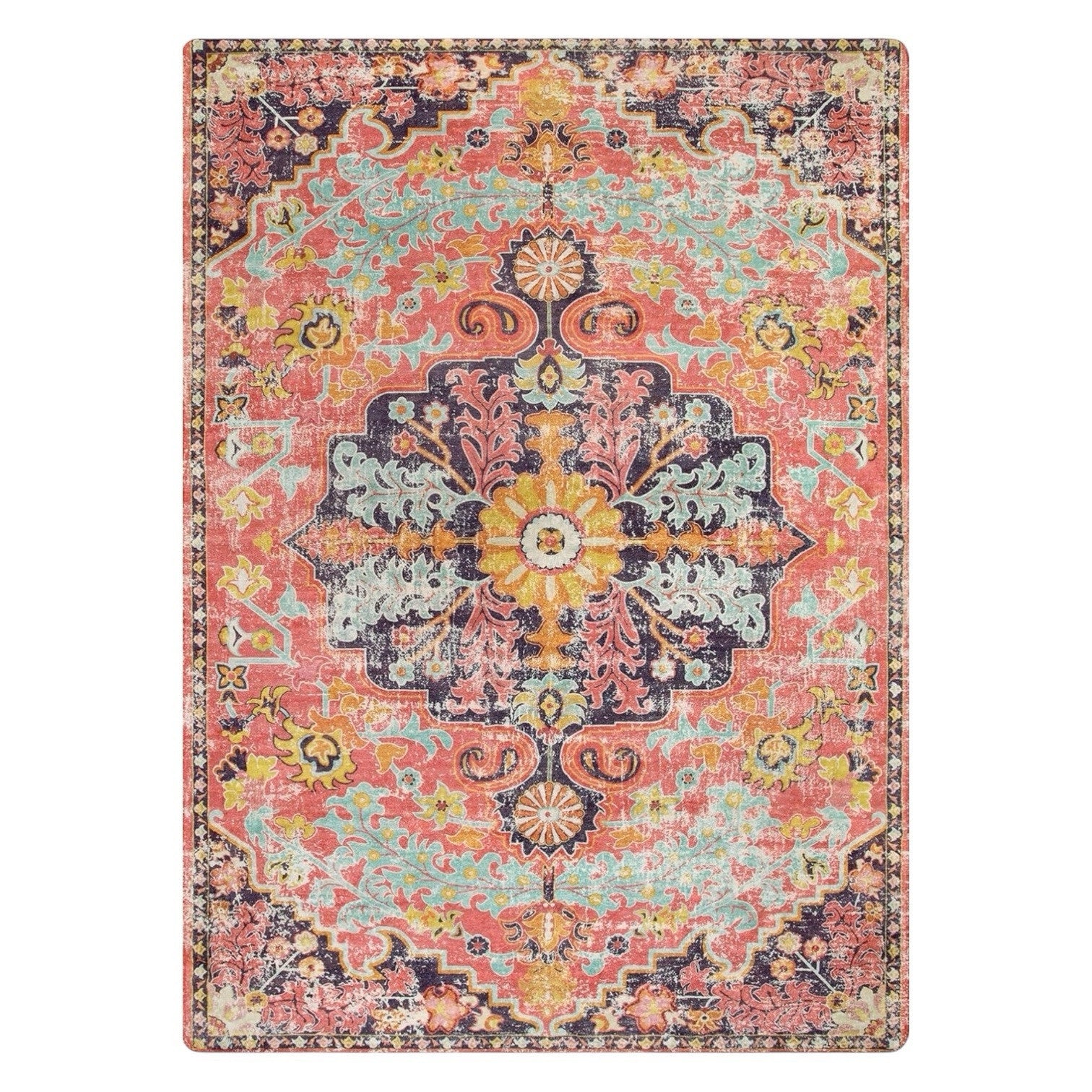 NEW Anthropologie Moroccan Boho Multicolor Washable Area Rug Carpet - 5' x 7'