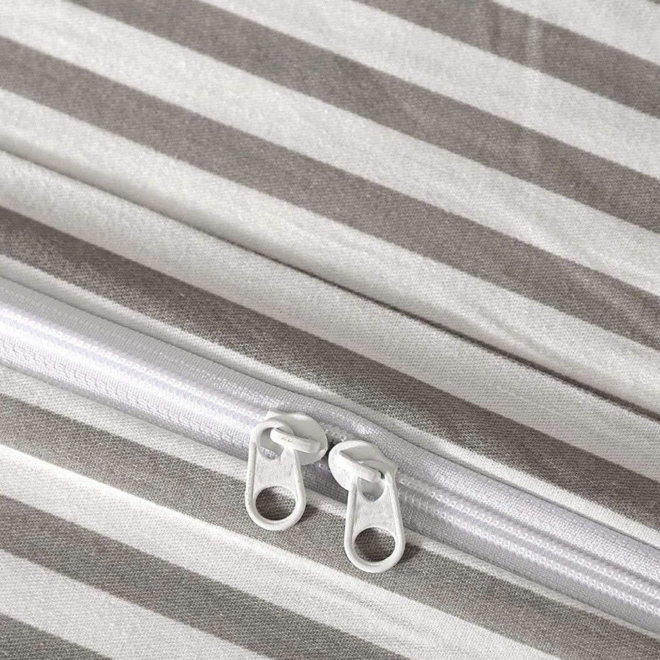 NEW West Elm White Grey Boho Queen Size Simple Striped Bedding Duvet & Sham Set