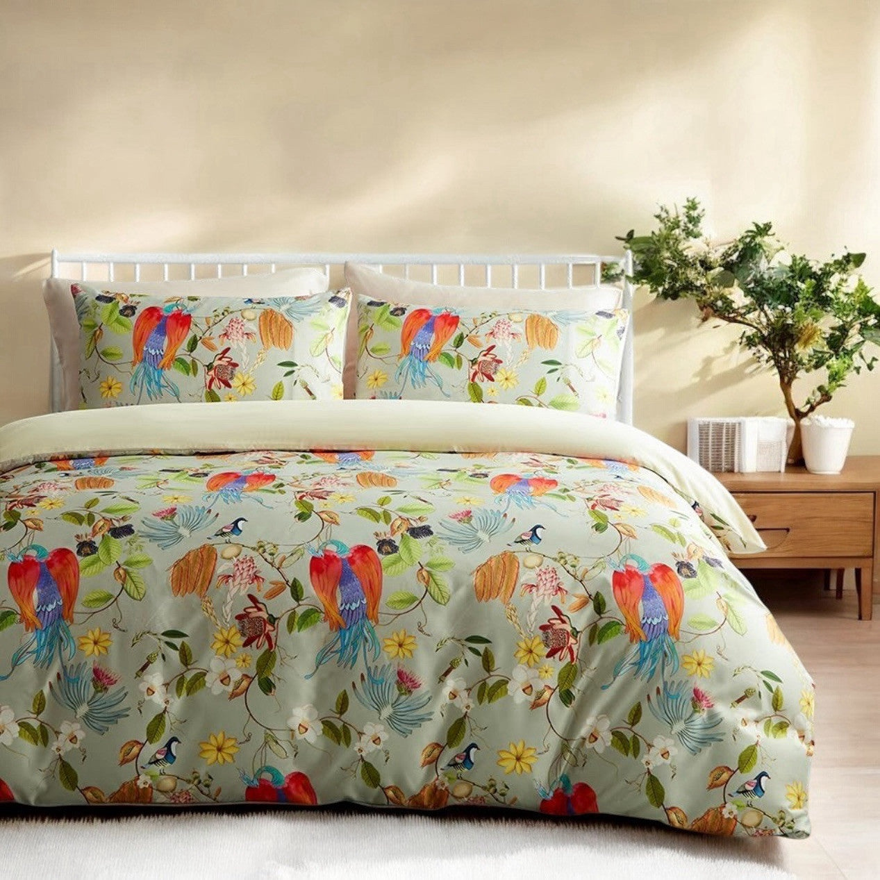 NEW Anthropologie Boho King Floral Bird Print Bedding Duvet Floral Sham Case Set