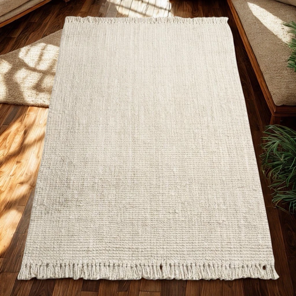 NEW West Elm White Beige Boho Jute Chunky Woven Moroccan Area Rug Carpet 5' x 8'