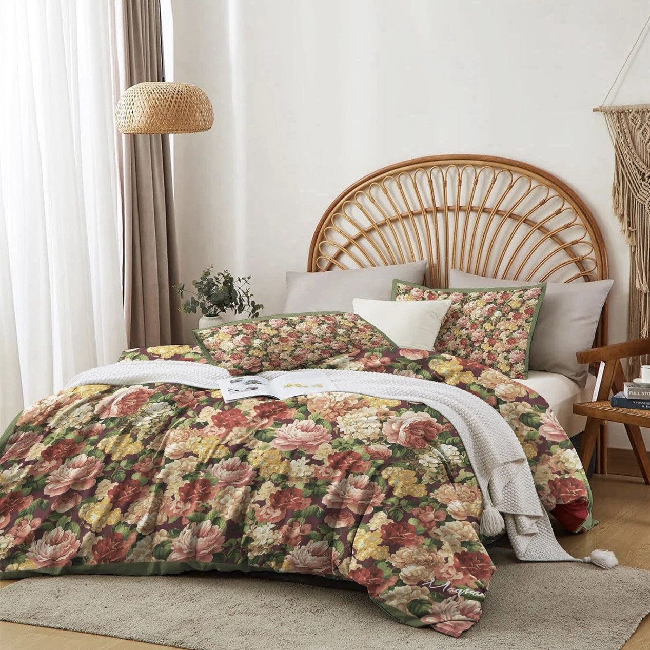 NEW Anthropologie Floral Colorful 100% Cotton Boho King Bedding Duvet Sham Set