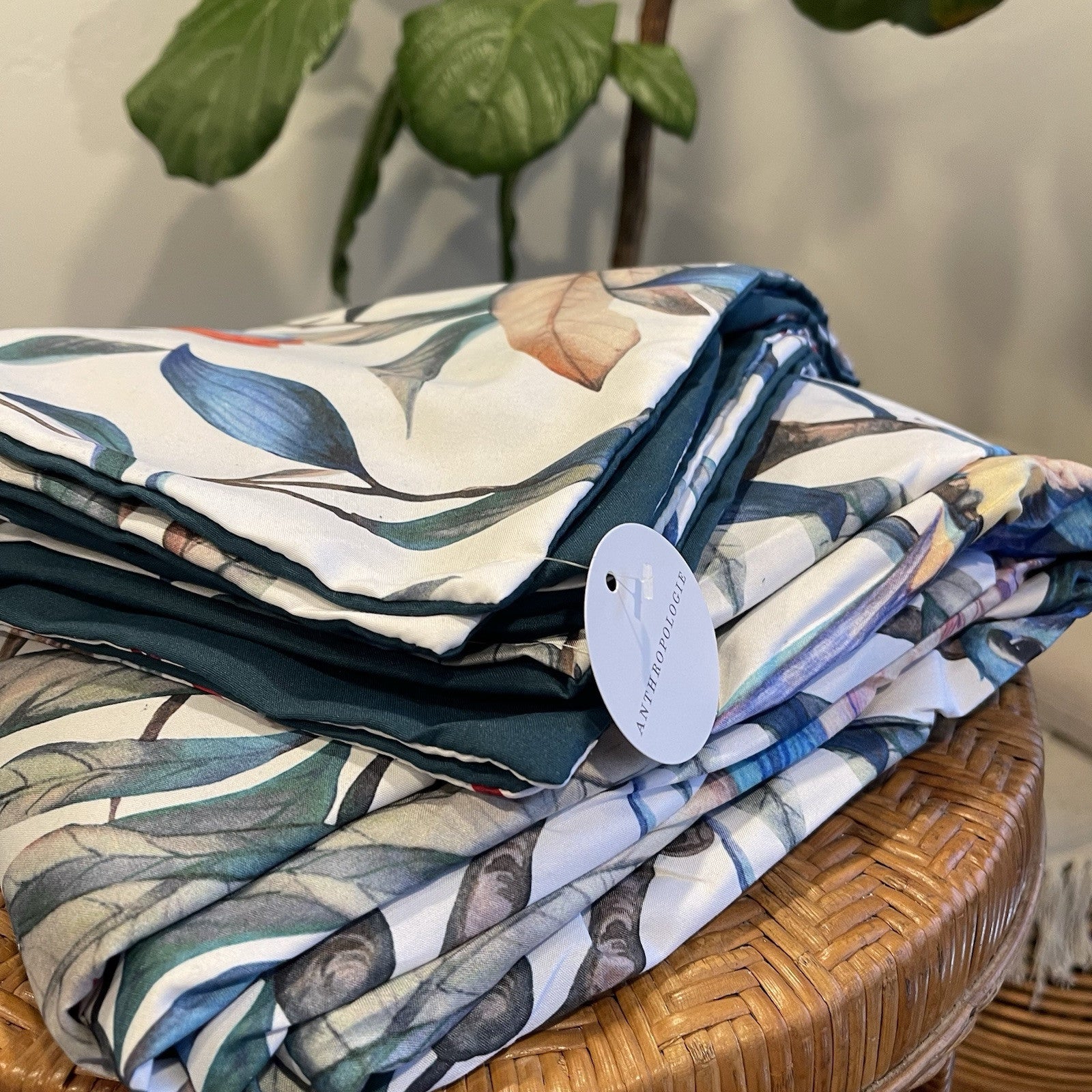 NEW Anthropologie Multicolor Botanical Boho Queen Bedding Duvet Sham Case Set