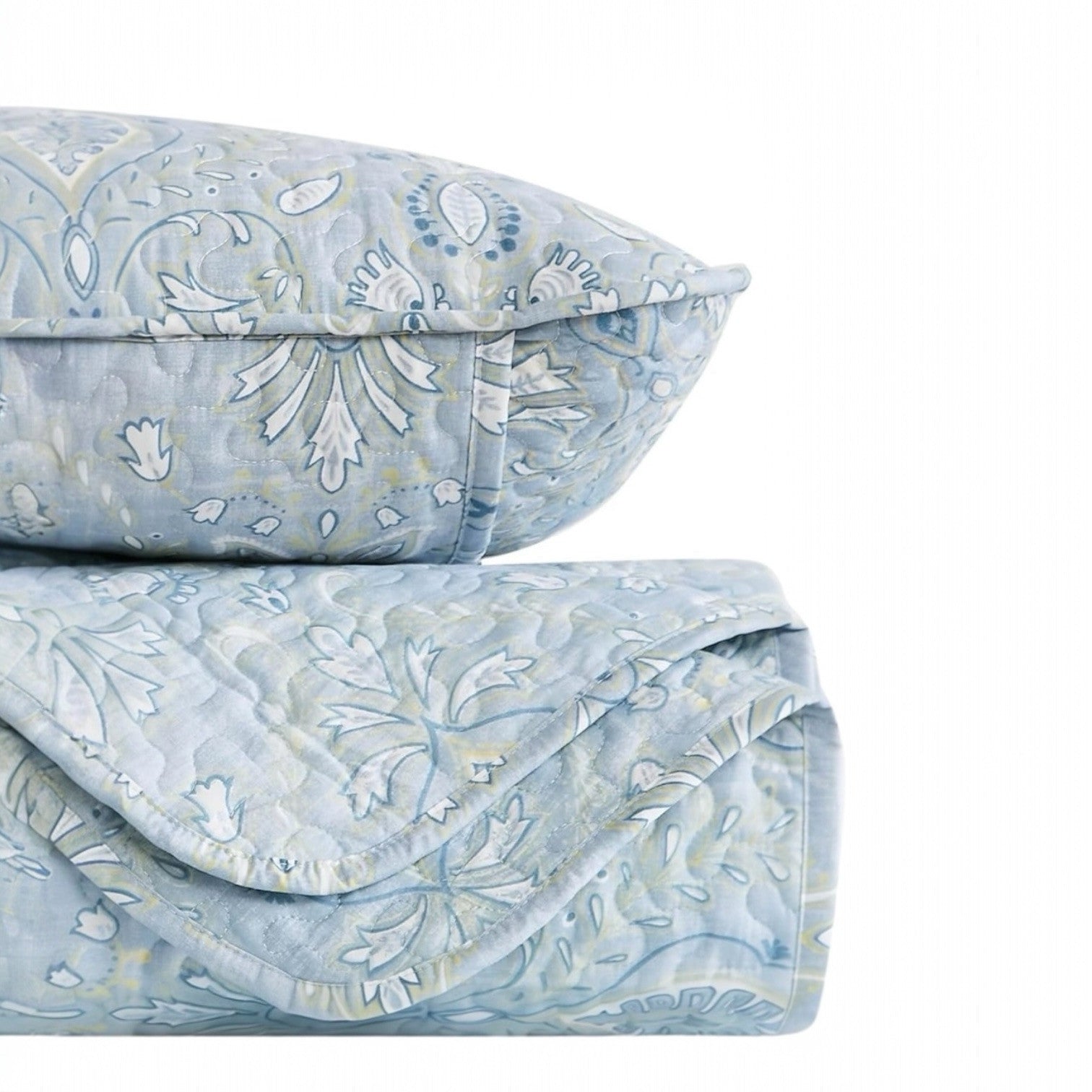 NEW West Elm Light Blue King Size Paisley Bedspread Quilt Sham Pillow Case Set