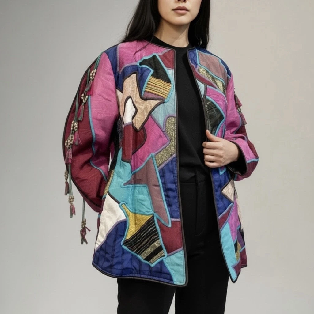 Vintage La Coleccion Judith Roberts Art Kimono Jacket Sweater Coat - Size Small