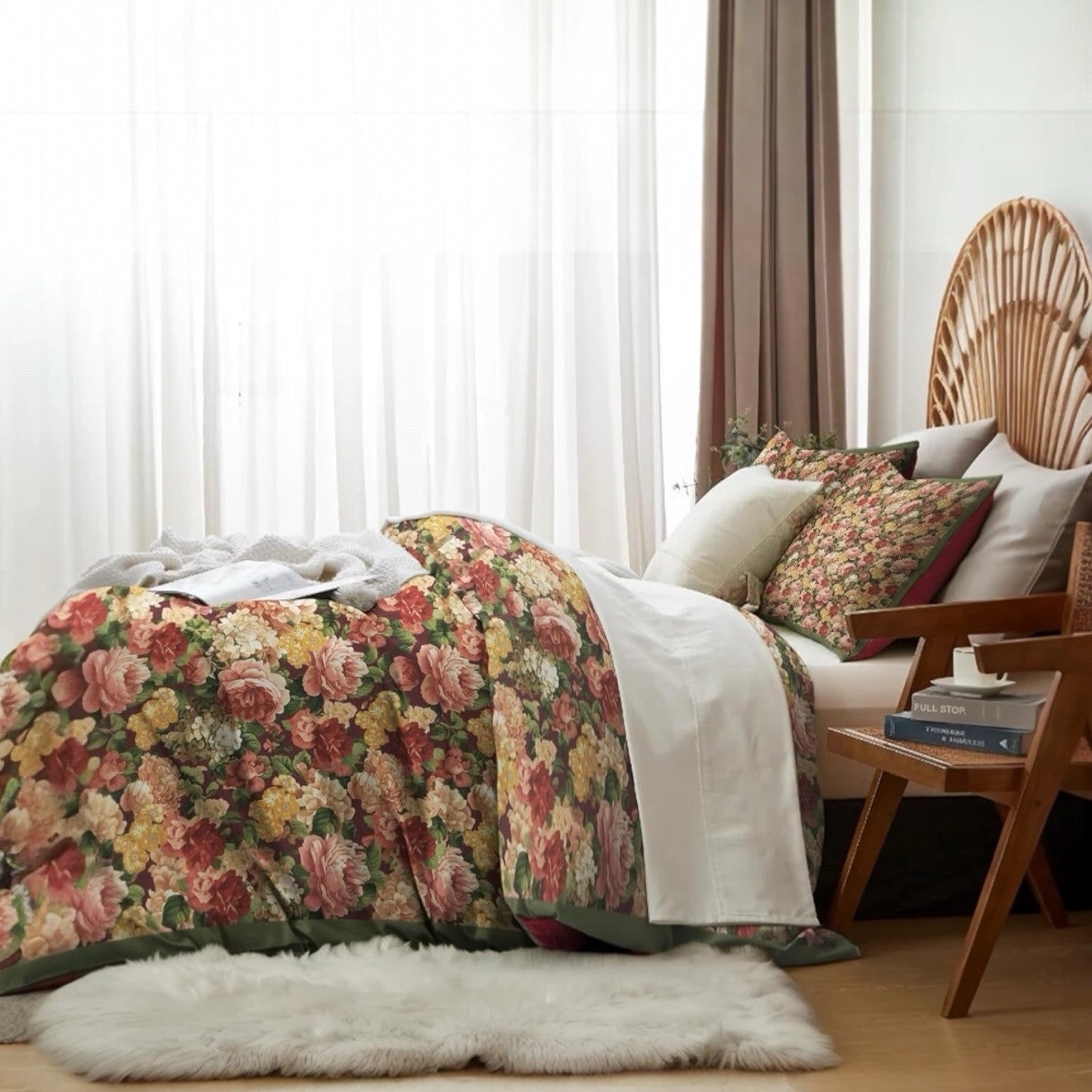 NEW Anthropologie Floral Colorful 100% Cotton Boho Queen Bedding Duvet Sham Set