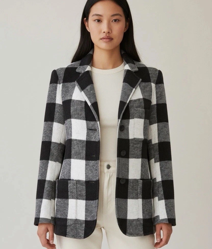 Fifteen Twenty Designer Womens Buffalo Plaid Blazer Suit Jacket Coat - Medium