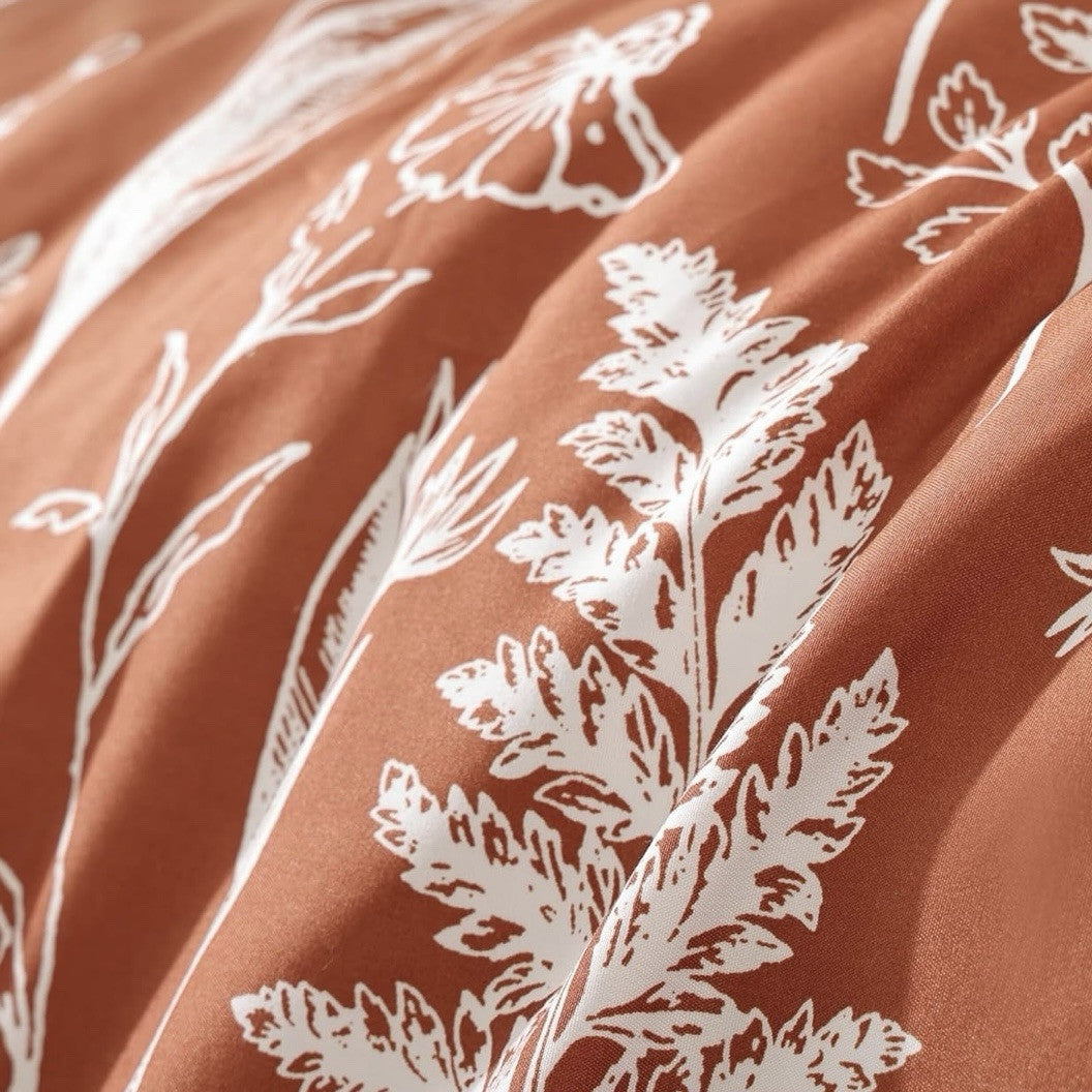 NEW West Elm Red Orange King Size Botanical Print Bedding Duvet & Sham Case Set