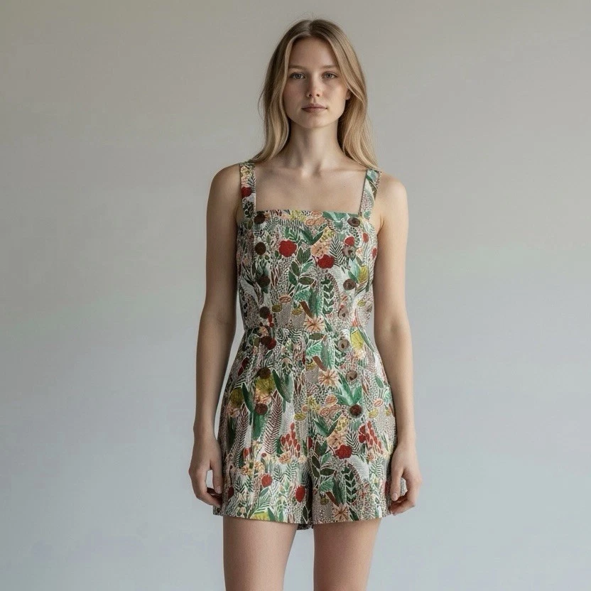Hutch Embroidered Boho Floral Jacquard Marcy Romper Mini Dress Jumpsuit - Small