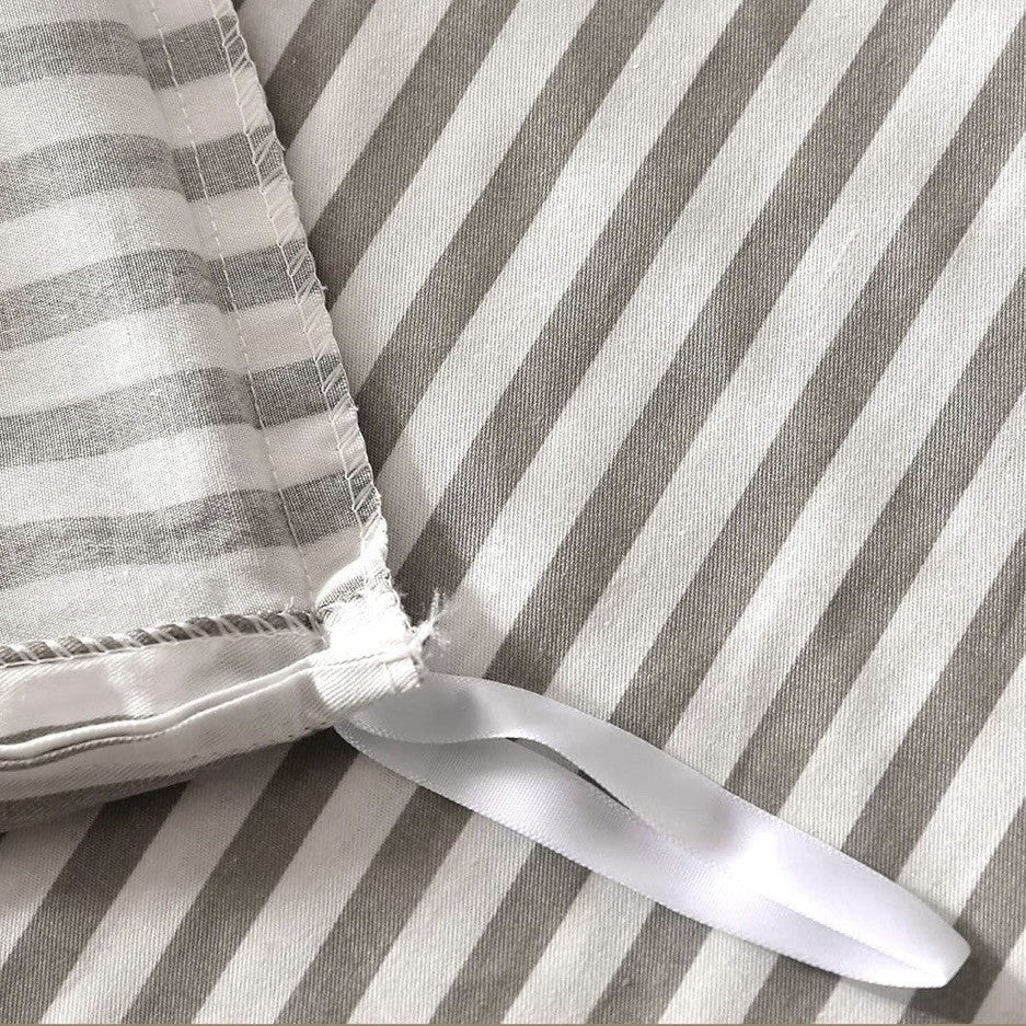 NEW West Elm White Grey Boho Queen Size Simple Striped Bedding Duvet & Sham Set